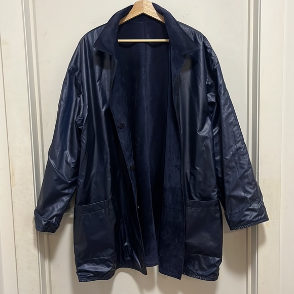 Vintage Navy Suede Coat XL or Oversized Look - Picture 5 of 5